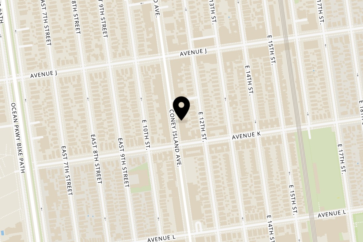 Map showing the location of Olympia Steakhouse on 1419 Coney Island Ave in Brooklyn